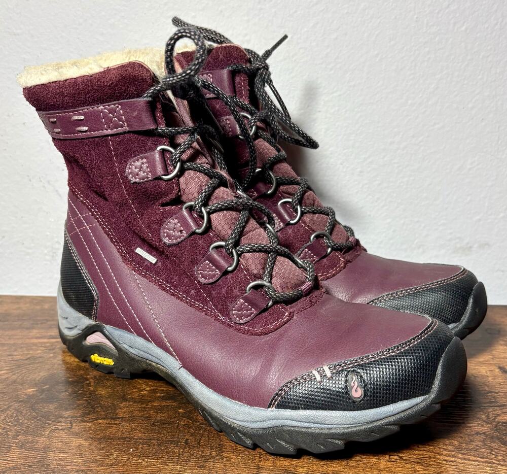 Ahnu Twain Harte Women’s Insulated Leather Hiking Boots Waterproof Purple Sz 8
